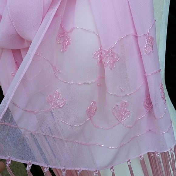 ❌Pink Sheer Scarf Beaded Detail❌ - Picture 3 of 6